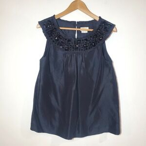 Kate Spade Black 100%‎ Silk Top Crystal Beaded Neckline Size Medium